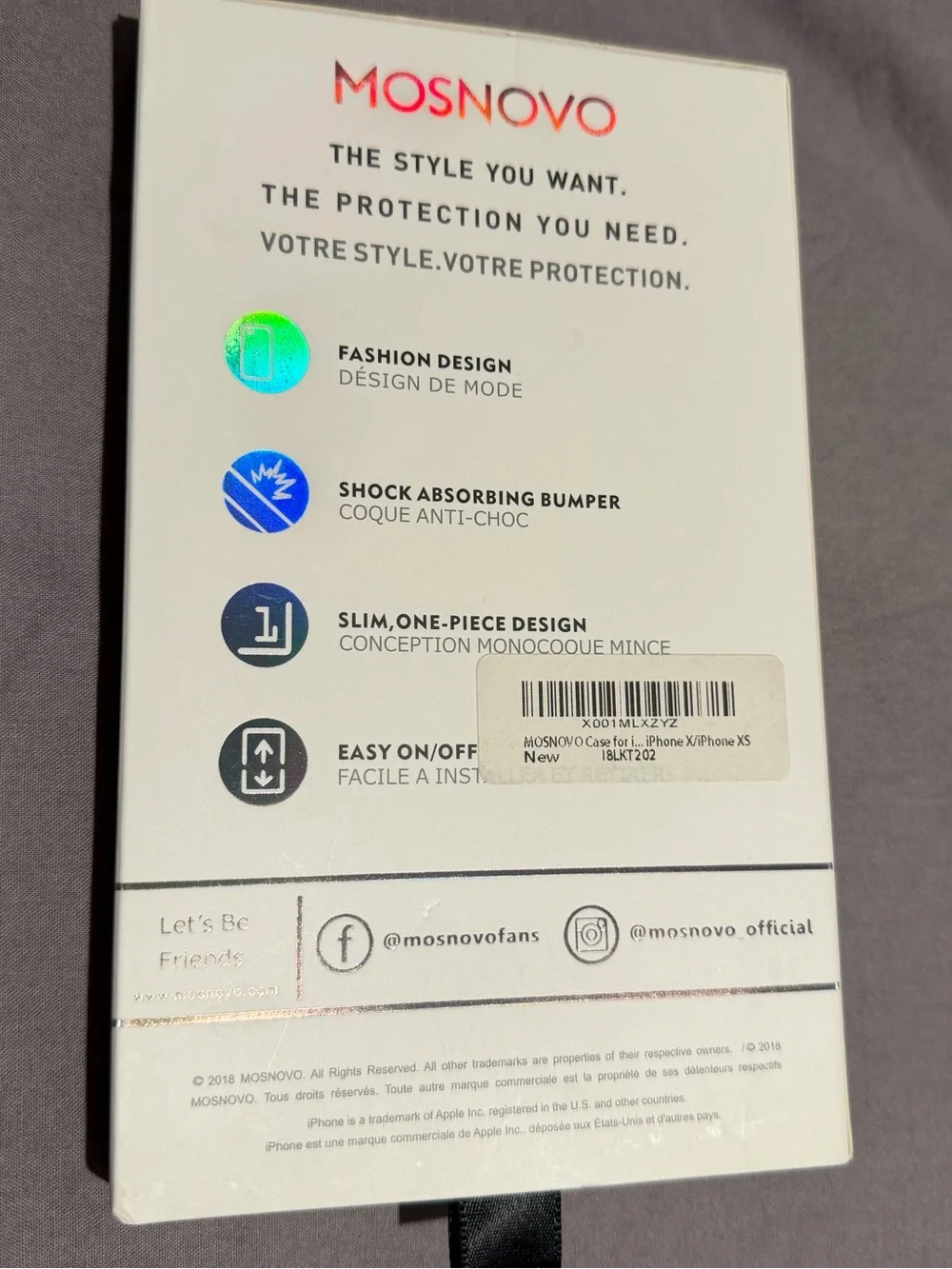 MOSNOVO Clear Protective Case for iPhone X / XS - New In Box
